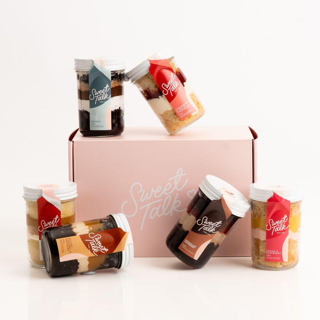 Enjoy our Cake Jars Variety Pack (6) from Sweet Talk Auckland—ready-to-eat, featuring popular flavours like S’mores & Lemon & Raspberry, shipped nationwide!