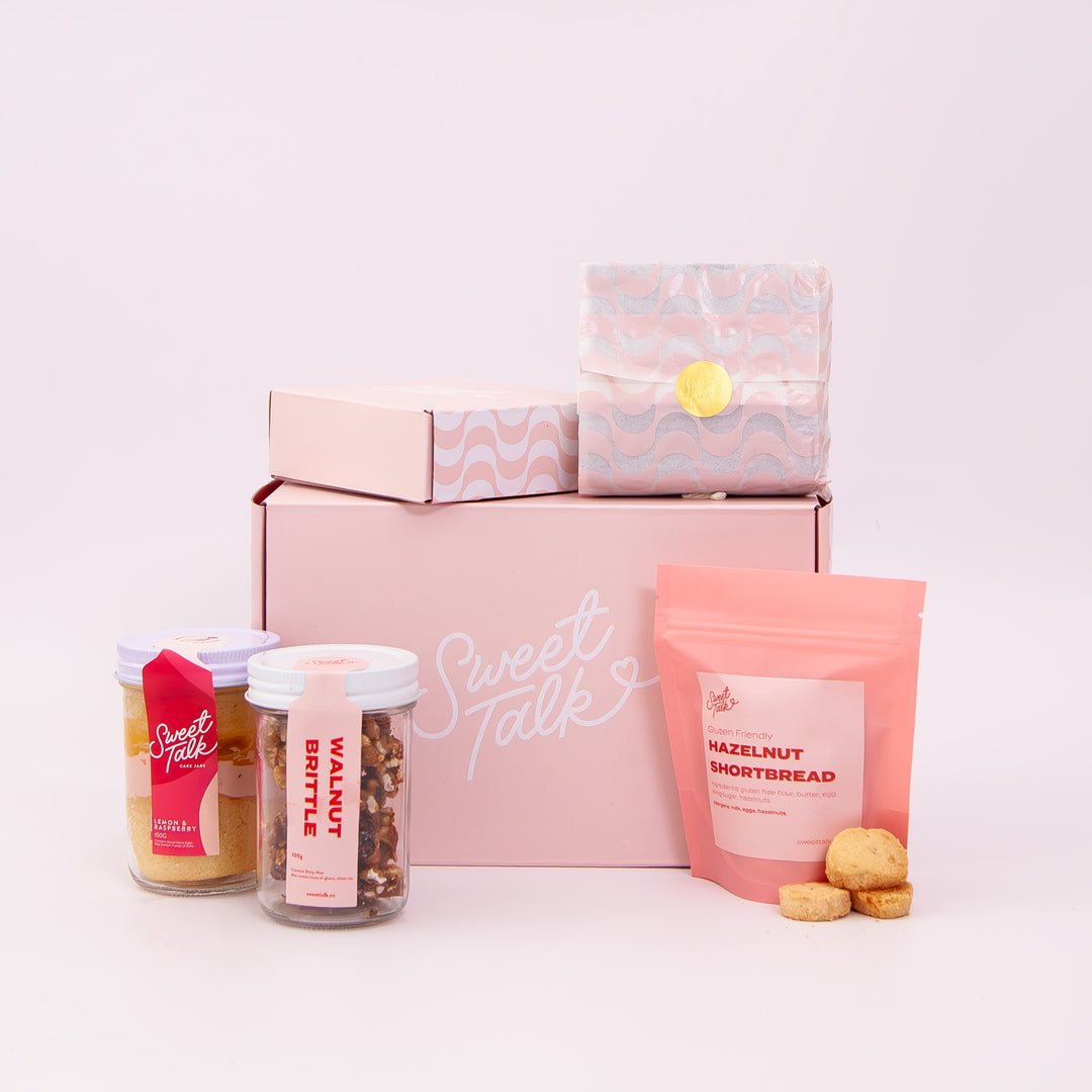 Gift Box 2 – Cake Jar, Chocolate Brownie, Ginger Crunch & Walnut Brittle – Sweet Talk Auckland