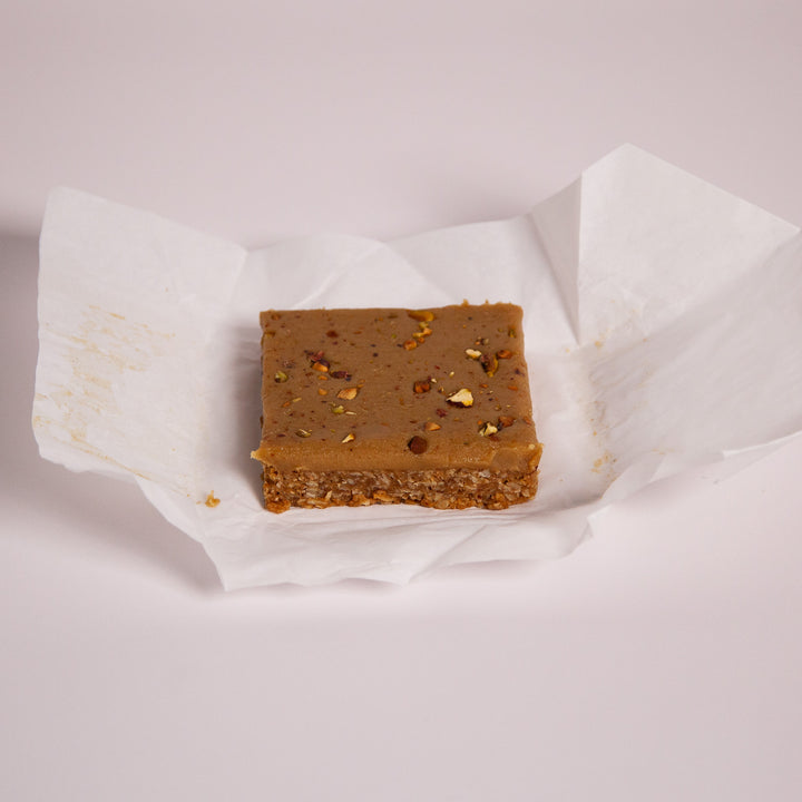Ginger Slice – Oaty Base with Ginger Icing & Pistachios – Sweet Talk Auckland