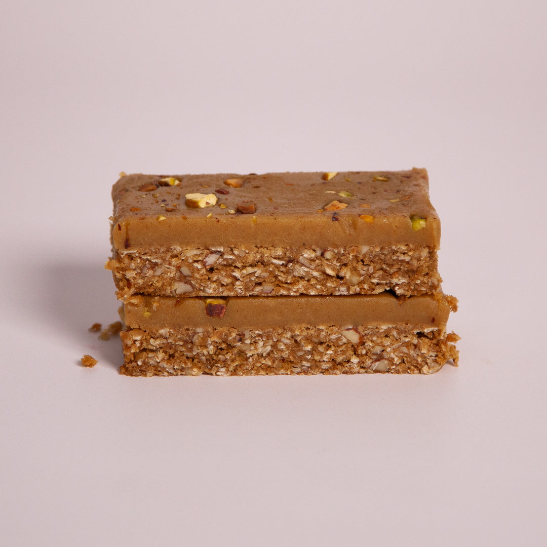 Ginger Slice – Oaty Base with Ginger Icing & Pistachios – Sweet Talk Auckland