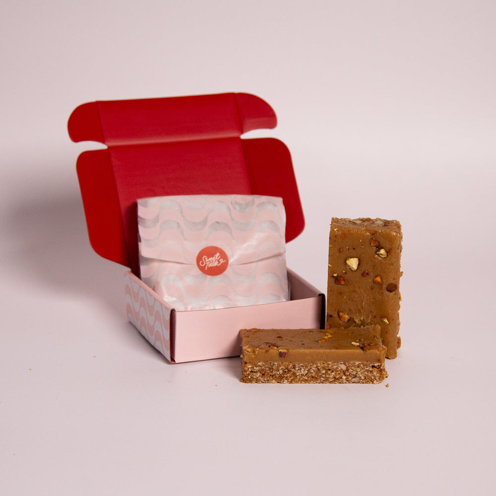 Ginger Slice – Oaty Base with Ginger Icing & Pistachios – Sweet Talk Auckland