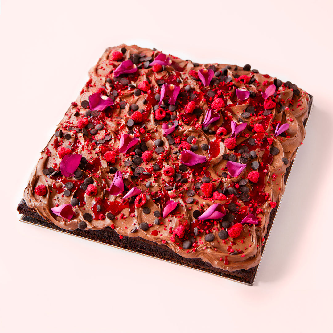 Large vegan chocolate and raspberry slab cake – eggless and gluten free – Sweet Talk Auckland