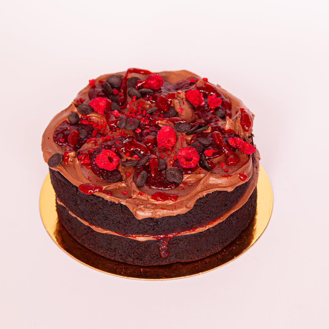 Vegan chocolate and raspberry cake – gluten free – Sweet Talk Auckland