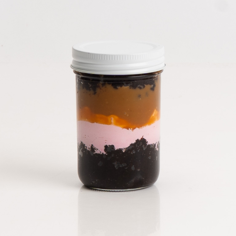 Nostalgic Pinky Cake Jar dessert in a glass jar.