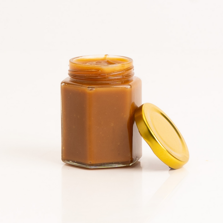 Caramel Jar filled with smooth, buttery salted caramel sauce.