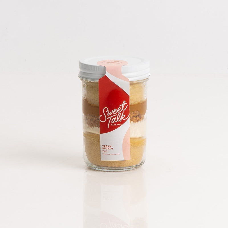 Dairy-free Biscoff dessert jar with caramelised biscuit flavour.