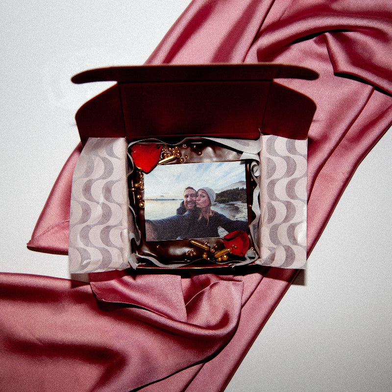 Valentine’s photo brownie with personalised edible image printed on fudgy chocolate brownie